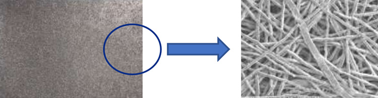 Appearance and enlarged view of Titanium sintered fiber body electrode