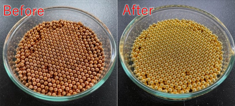 Before (left) and after (right) plating of Φ3mm sphere